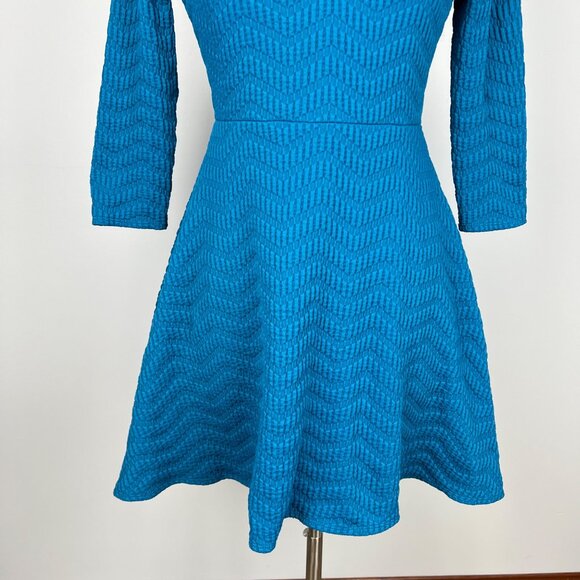 Shoshanna Womens Teal Blue Fit Flare Mini Dress Textured Stretchy Knit size 6 - Picture 3 of 10